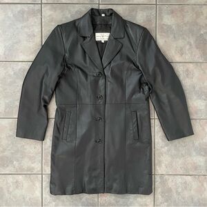 Vintage Mitsu women’s black leather medium length‎ jacket size Large